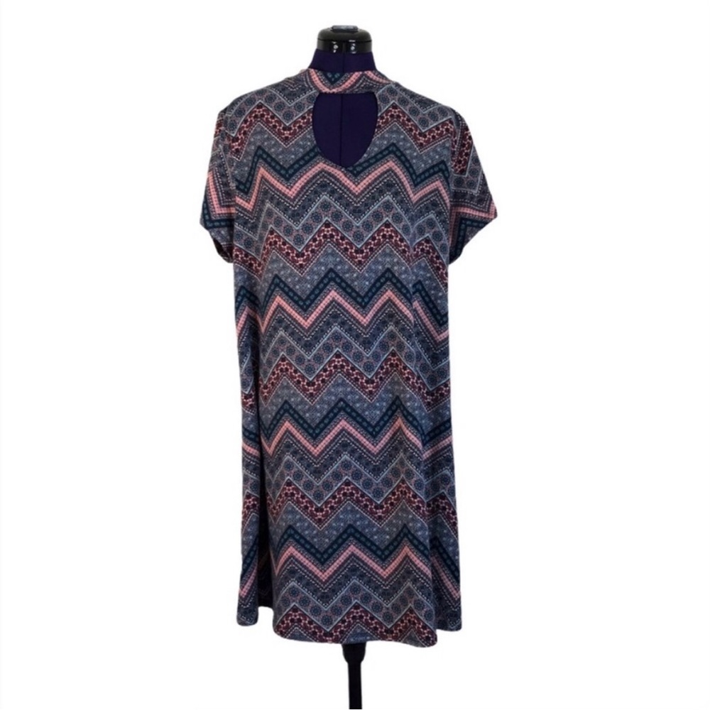 Joe Boxer Blue Pink Patterned Short Sleeve Mini Dress